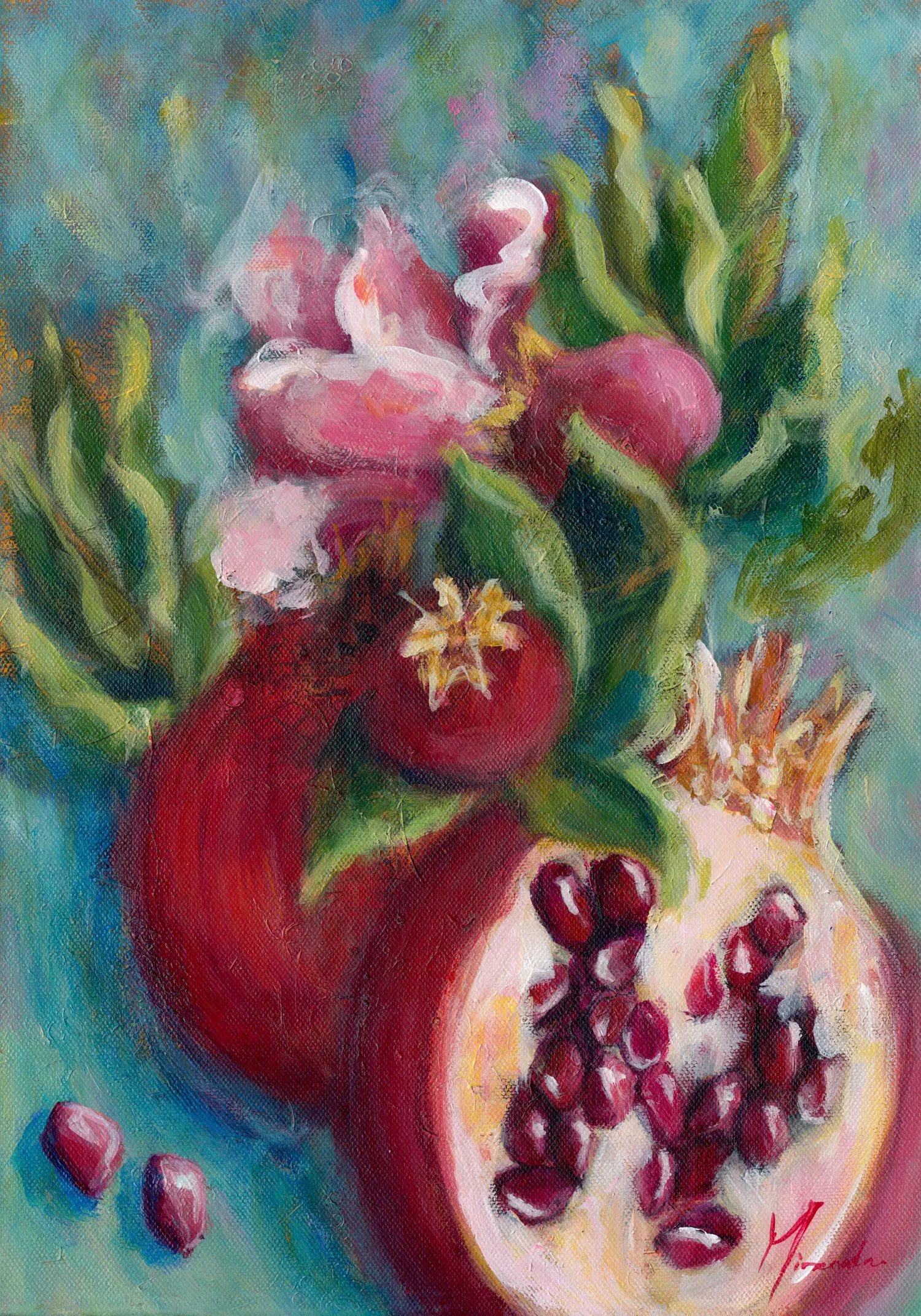 Pomegranates 2 - mixed media artwork