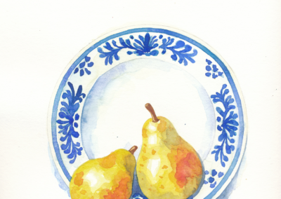 Pears and Delft 1 - watercolour artwork