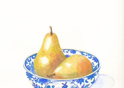 Pears and Delft 2 - watercolour artwork